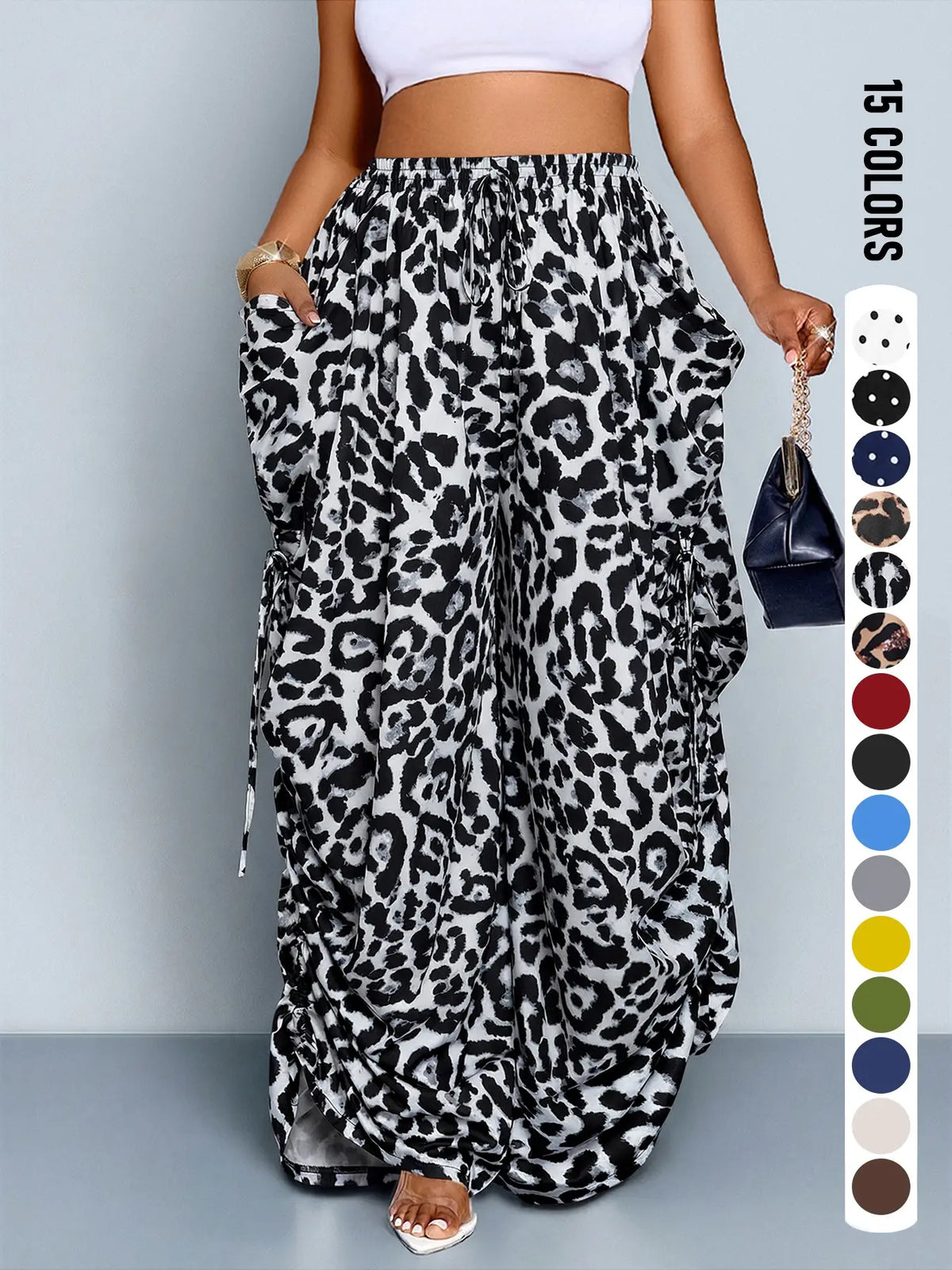 Plus Size Women High Waist Wide Leg Casual Loose Pants