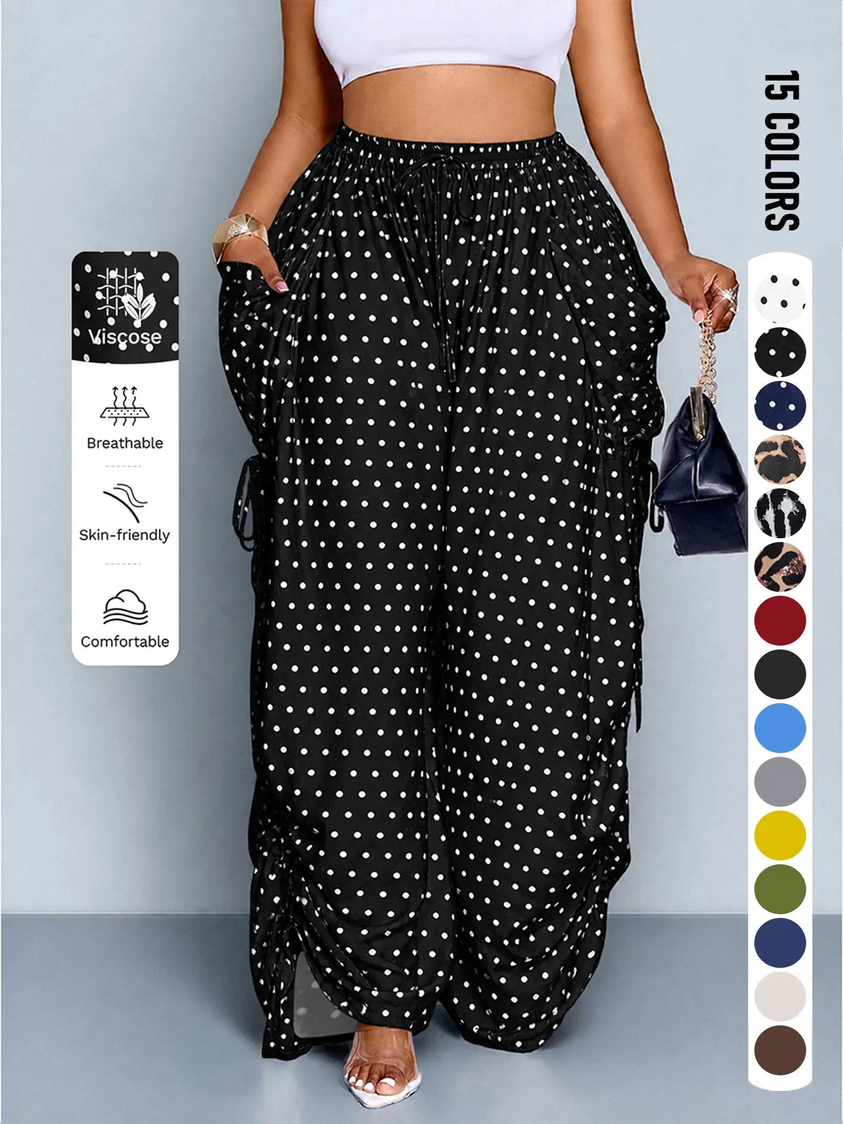 Plus Size Women High Waist Wide Leg Casual Loose Pants