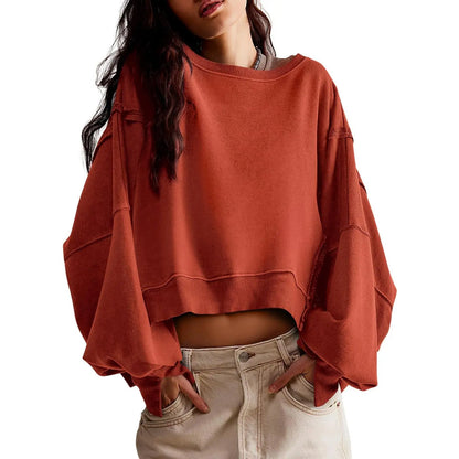 Women's Crewneck Long Sleeve Crop Sweatshirt, New Arrival for Fall