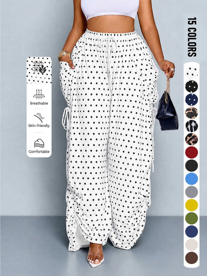 Plus Size Women High Waist Wide Leg Casual Loose Pants