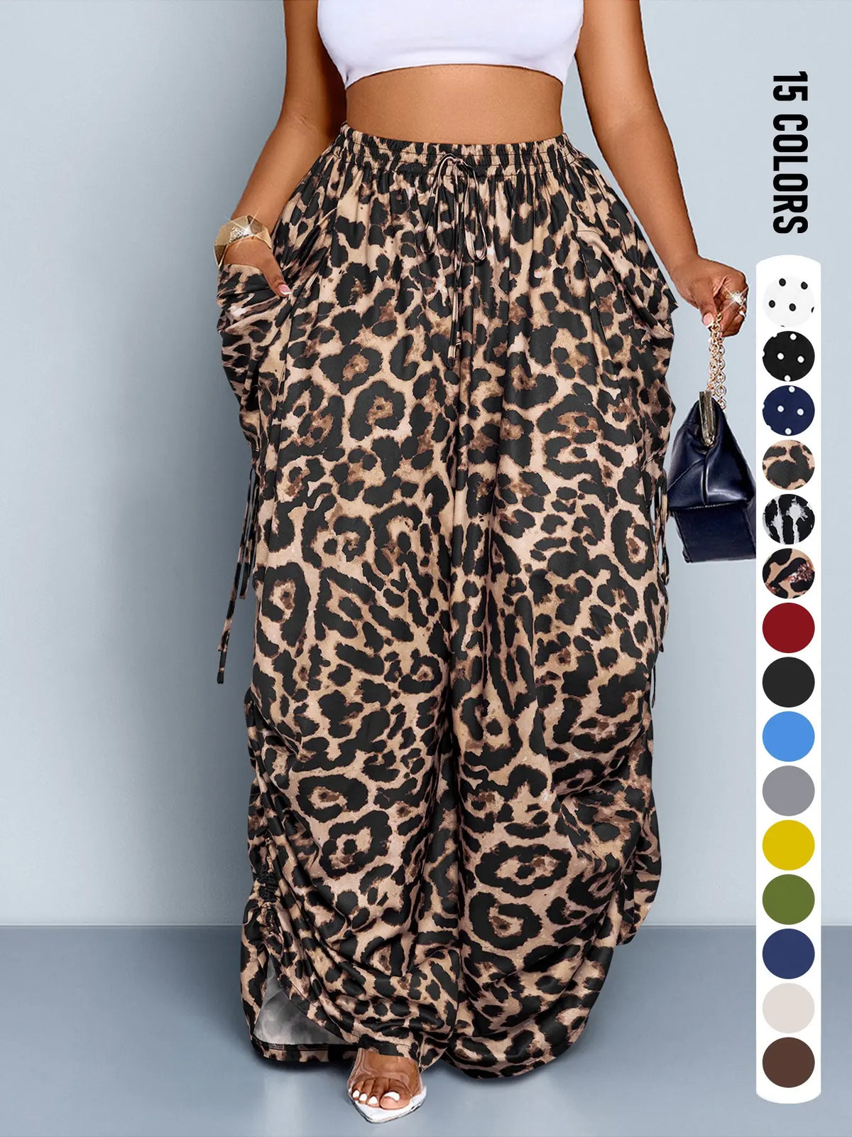 Plus Size Women High Waist Wide Leg Casual Loose Pants