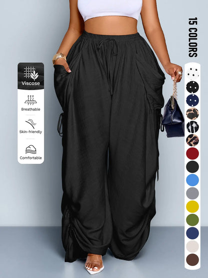 Plus Size Women High Waist Wide Leg Casual Loose Pants
