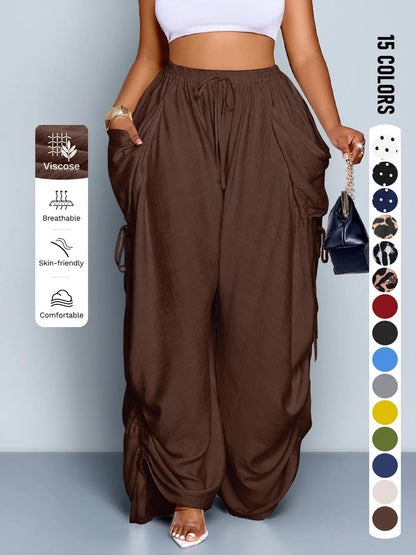 Plus Size Women High Waist Wide Leg Casual Loose Pants