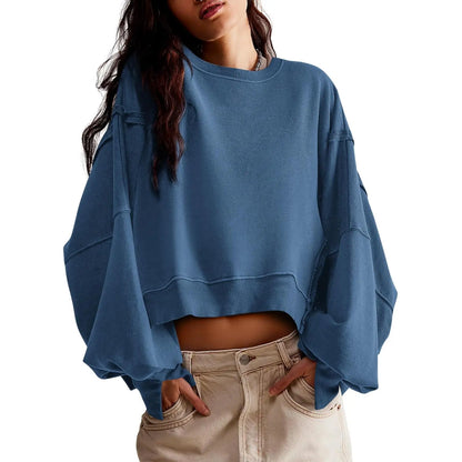Women's Crewneck Long Sleeve Crop Sweatshirt, New Arrival for Fall