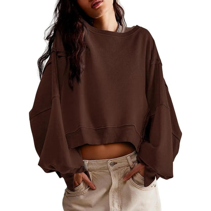 Women's Crewneck Long Sleeve Crop Sweatshirt, New Arrival for Fall