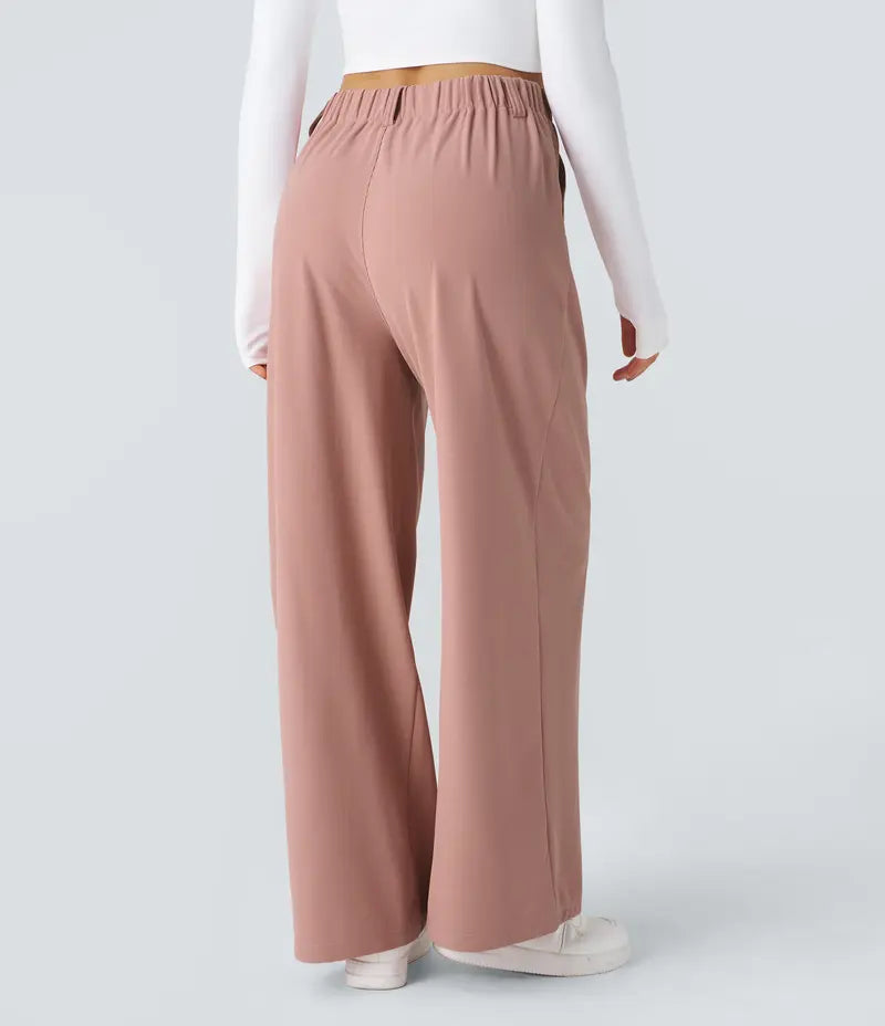 High Waisted Pocket Wide Leg Waffle Work Pants