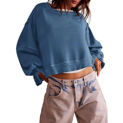 Women's Crewneck Long Sleeve Crop Sweatshirt, New Arrival for Fall