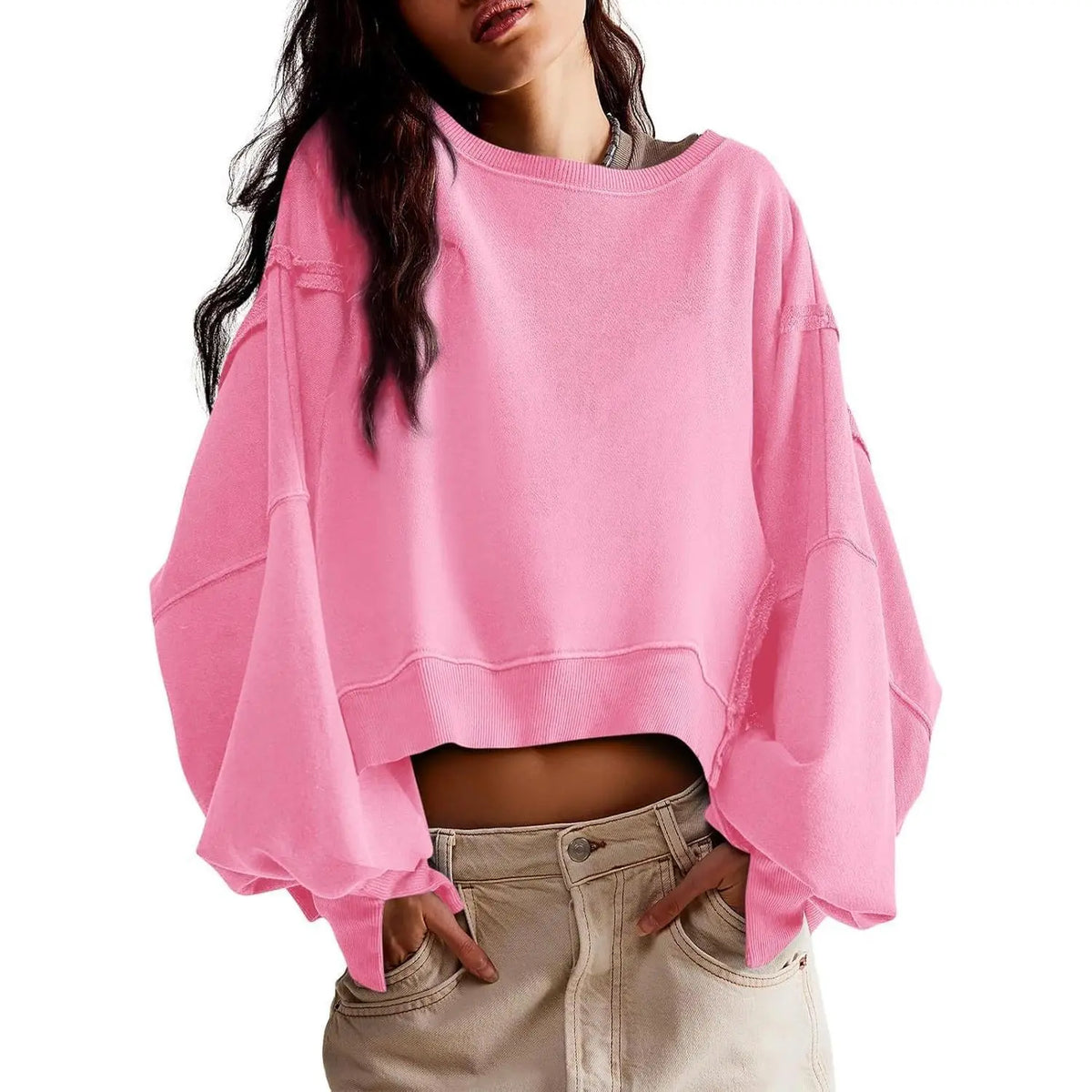 Women's Crewneck Long Sleeve Crop Sweatshirt, New Arrival for Fall