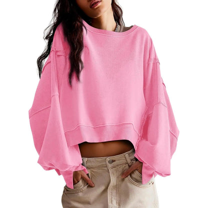 Women's Crewneck Long Sleeve Crop Sweatshirt, New Arrival for Fall