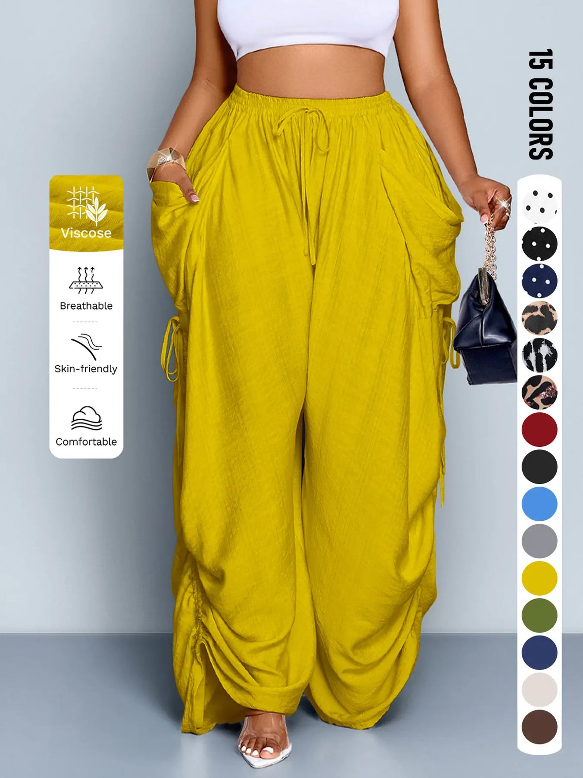Plus Size Women High Waist Wide Leg Casual Loose Pants