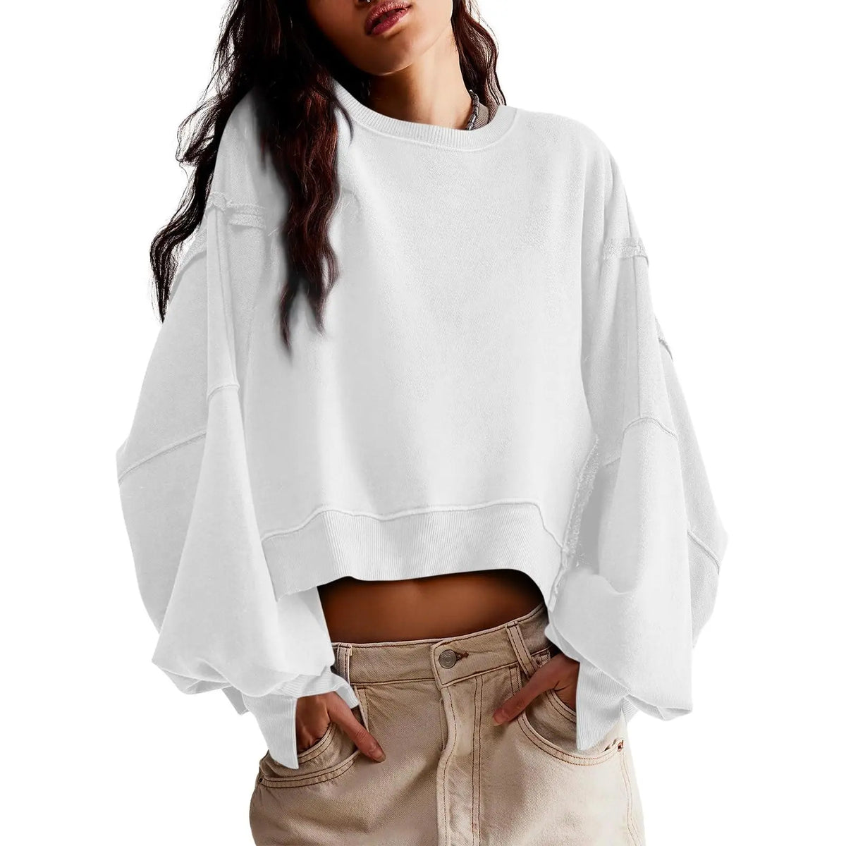 Women's Crewneck Long Sleeve Crop Sweatshirt, New Arrival for Fall