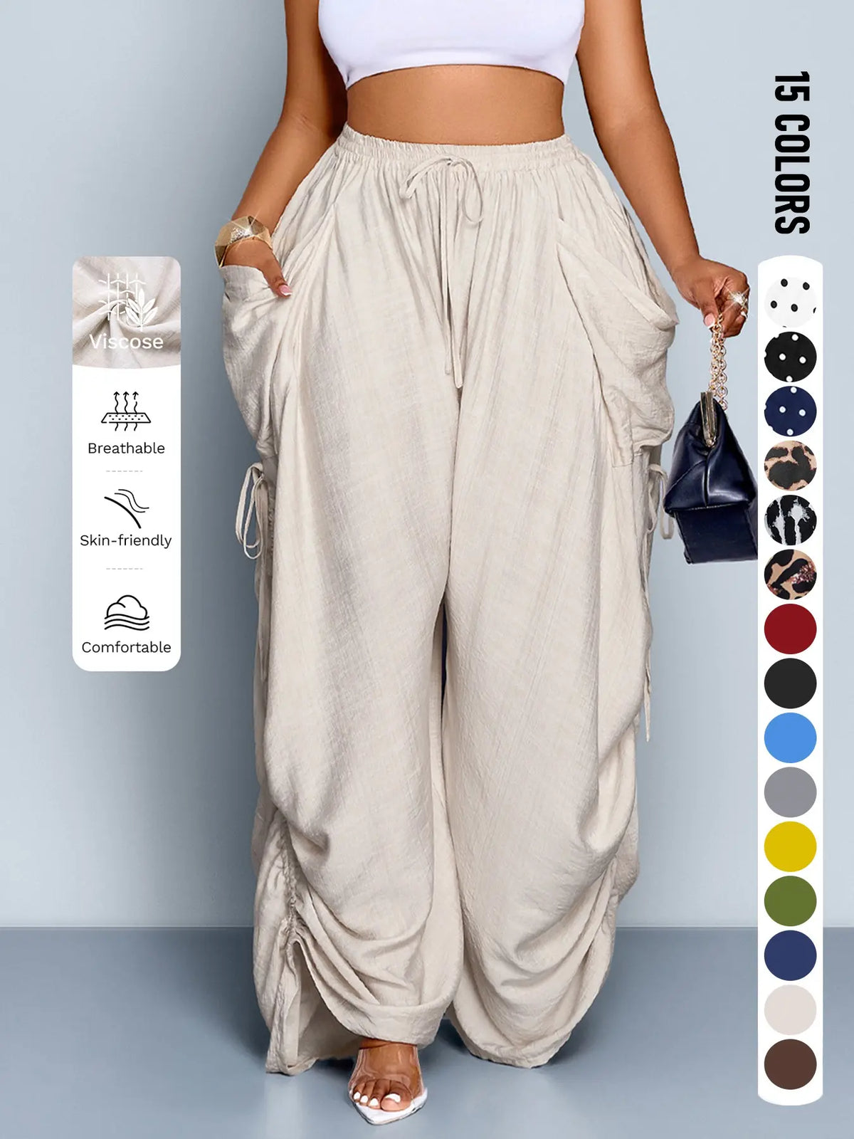 Plus Size Women High Waist Wide Leg Casual Loose Pants