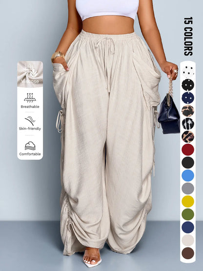 Plus Size Women High Waist Wide Leg Casual Loose Pants
