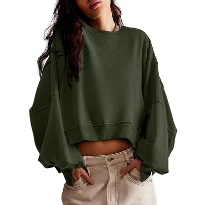 Women's Crewneck Long Sleeve Crop Sweatshirt, New Arrival for Fall
