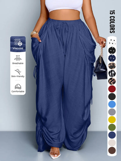 Plus Size Women High Waist Wide Leg Casual Loose Pants