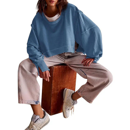 Women's Crewneck Long Sleeve Crop Sweatshirt, New Arrival for Fall