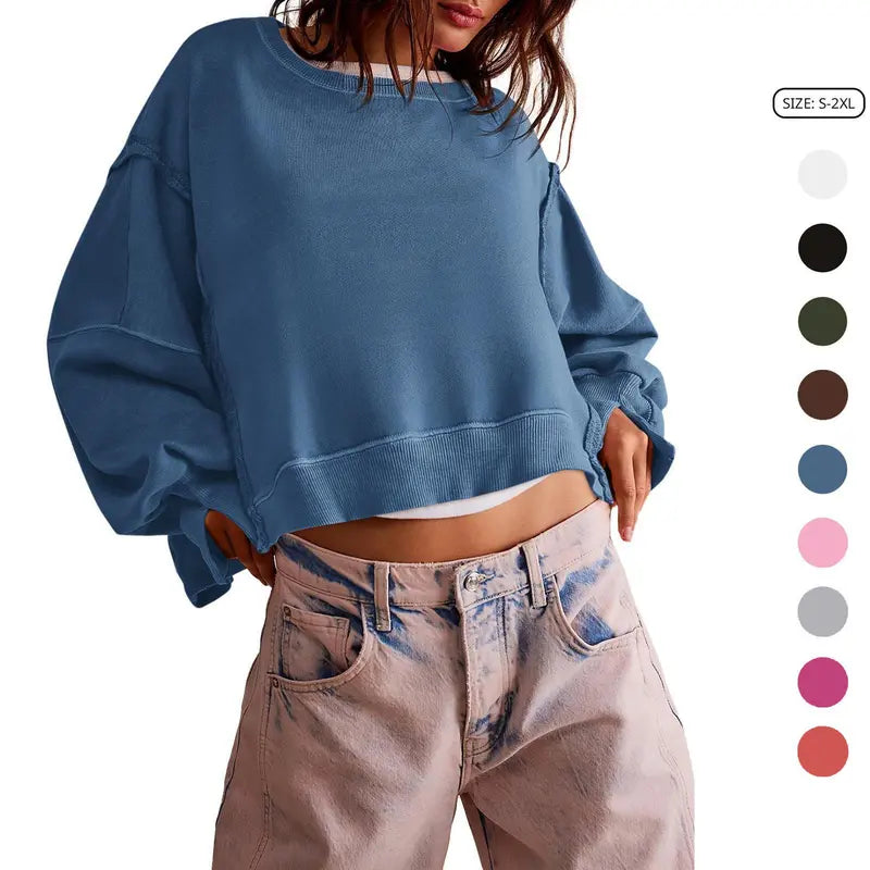 Women's Crewneck Long Sleeve Crop Sweatshirt, New Arrival for Fall