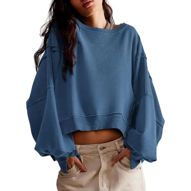 Women's Crewneck Long Sleeve Crop Sweatshirt, New Arrival for Fall
