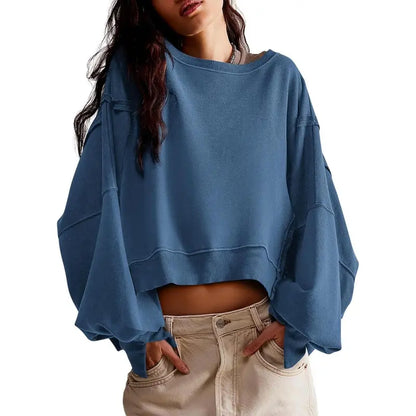 Women's Crewneck Long Sleeve Crop Sweatshirt, New Arrival for Fall