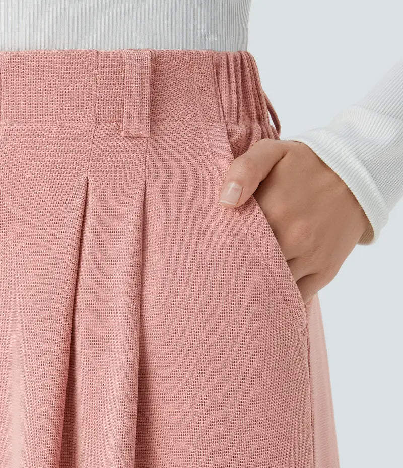 High Waisted Pocket Wide Leg Waffle Work Pants